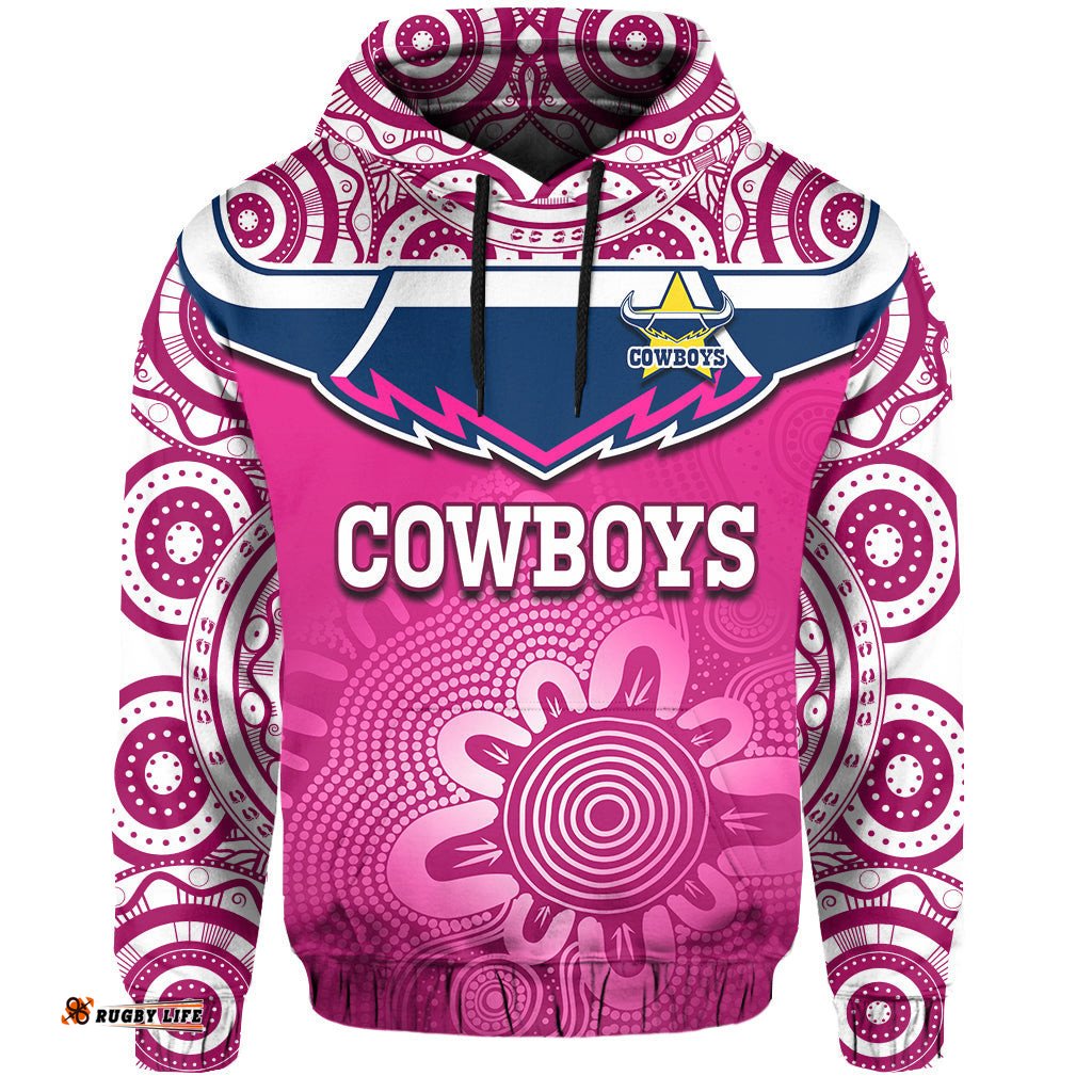 custom text and number cowboys rugby hoodie aboriginal pattern pink version
