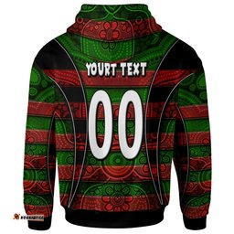 rabbitohs rugby hoodie custom rabbit aboriginal style pattern personalised player and number hoodie