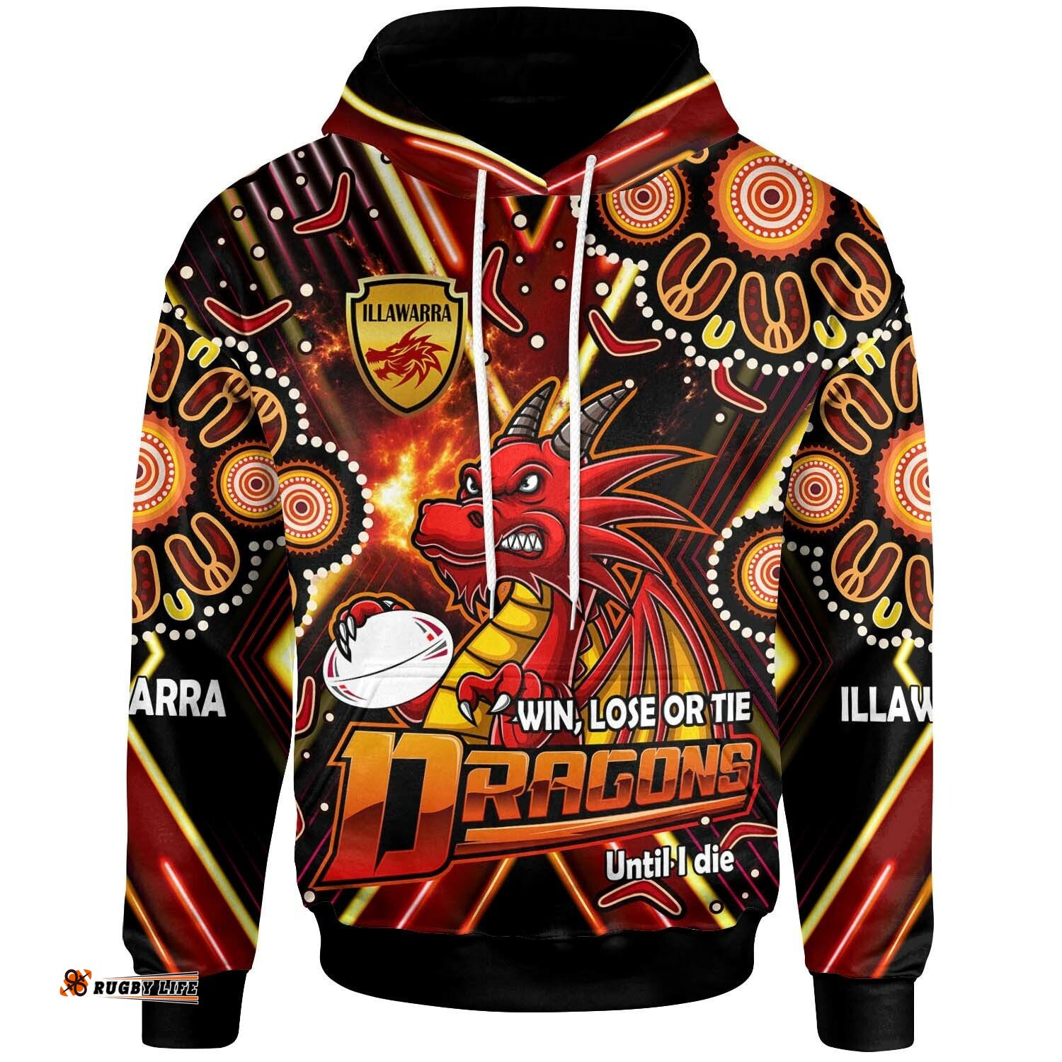st george rugby hoodie custom dragons mascot illawarra rugby with aboriginal art player and number hoodie