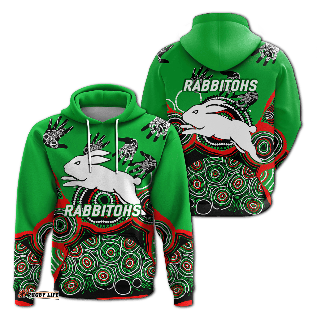 rabbitohs rugby aboriginal art hoodie