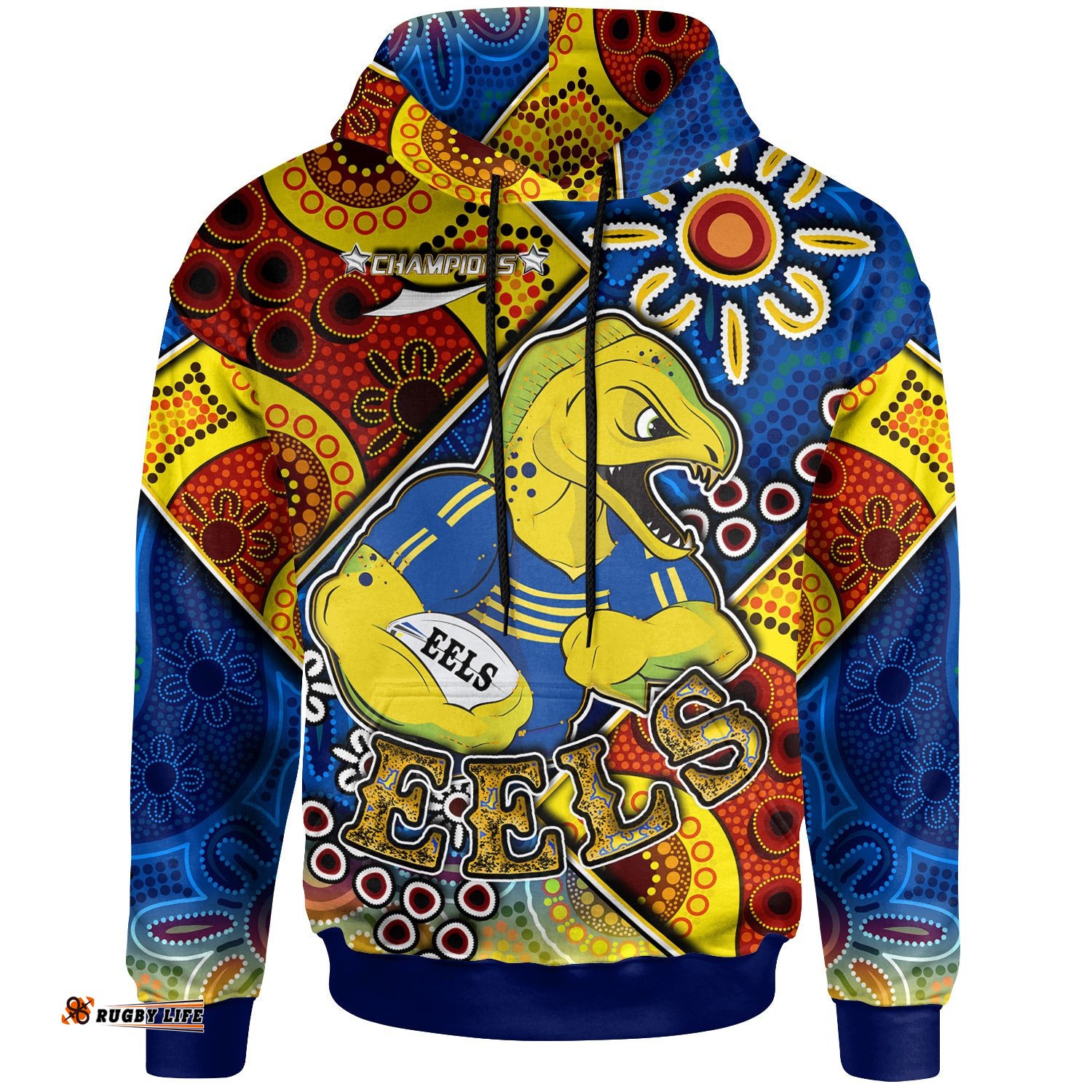 eels rugby hoodie custom eels rugby ball with aboriginal art personalised player and number hoodie