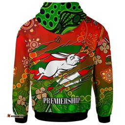 rabbitohs rugby hoodie custom 100 south rabbitohs premiership rugby with aboriginal culture player and number hoodie