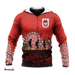 st george illawarra dragons hoodie personalized aboriginal rugby anzac day poppy with soldiers nrl