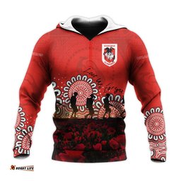 st george illawarra dragons hoodie personalized aboriginal rugby anzac day poppy with soldiers nrl