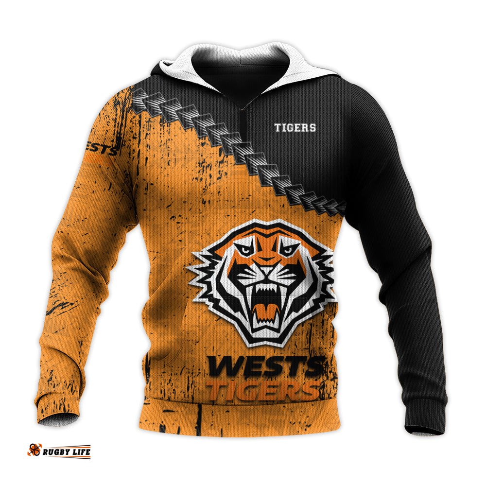 wests tigers hoodie grunge polynesian tattoo nrl