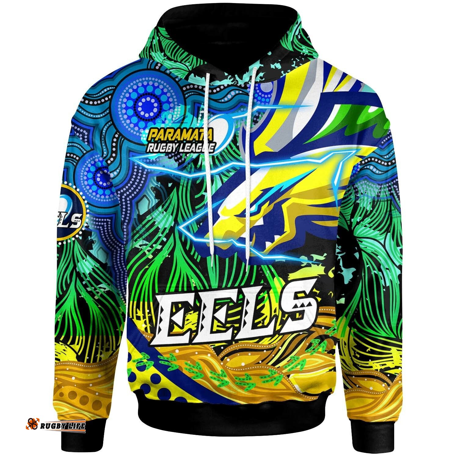 eels rugby hoodie custom paramata electric eels with aboriginal dot painting player and number hoodie
