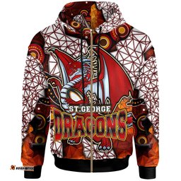 st george rugby hoodie custom dragon fire rugby with aboriginal art personalised player and number hoodie