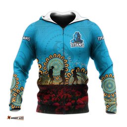 gold coast titans hoodie personalized aboriginal rugby anzac day poppy with soldiers nrl
