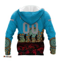 gold coast titans hoodie personalized aboriginal rugby anzac day poppy with soldiers nrl