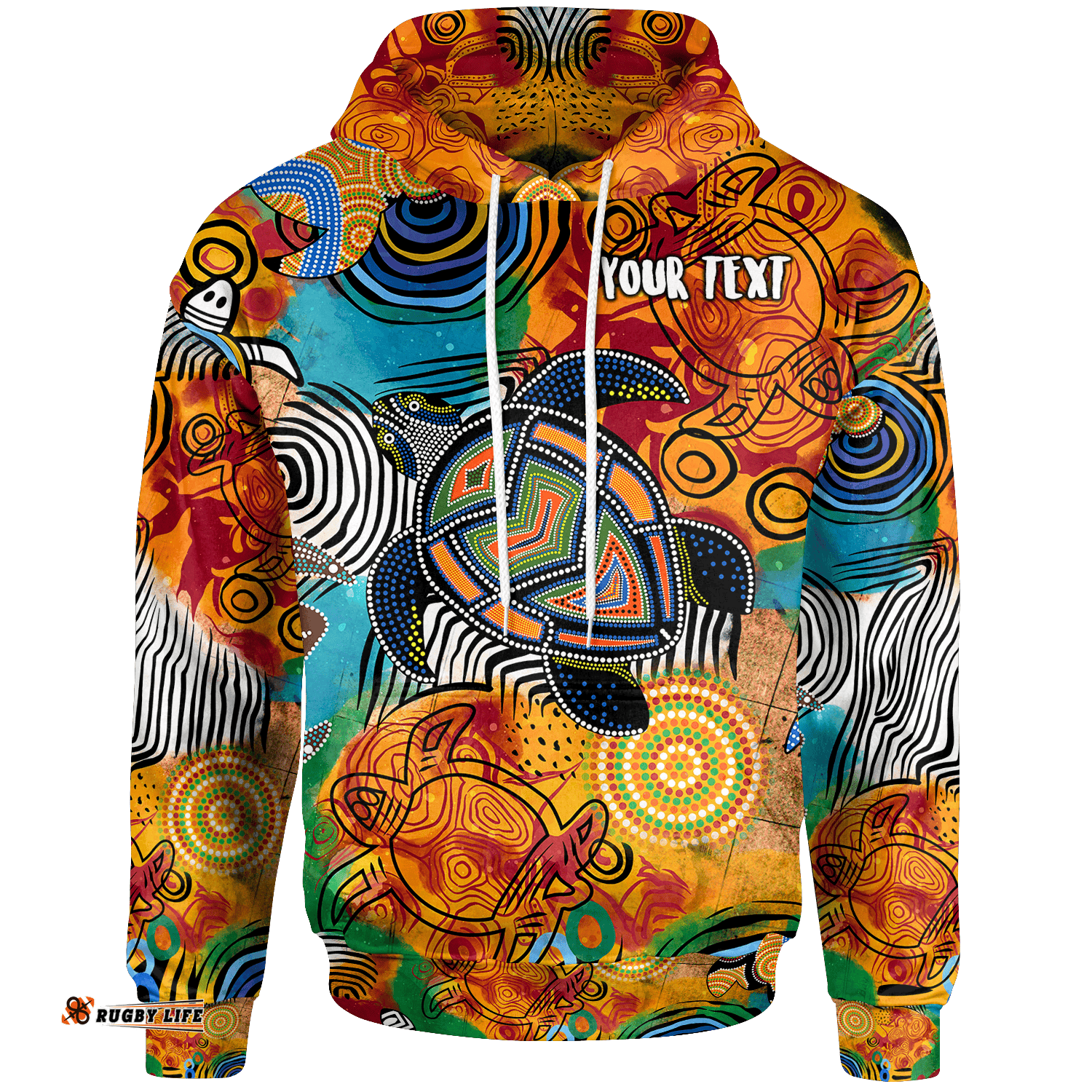 Custom Your Text Aboriginal Personalised Hoodie Turtle Indigenous Art