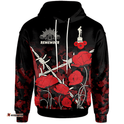 ANZAC Hoodie ANZAC with Remembrance Poppy Flower Ver2