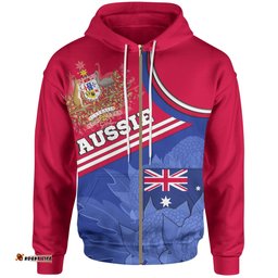 Zip Up Hoodie Aus Flag and Coat of Arms Zip Hoodie Waratah Flowers