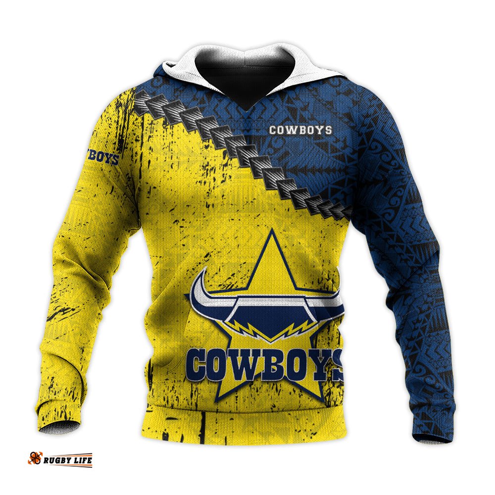 north queensland cowboys hoodie grunge polynesian tattoo nrl