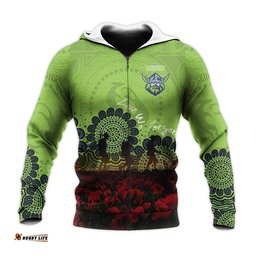 canberra raiders hoodie aboriginal rugby anzac day poppy with soldiers nrl