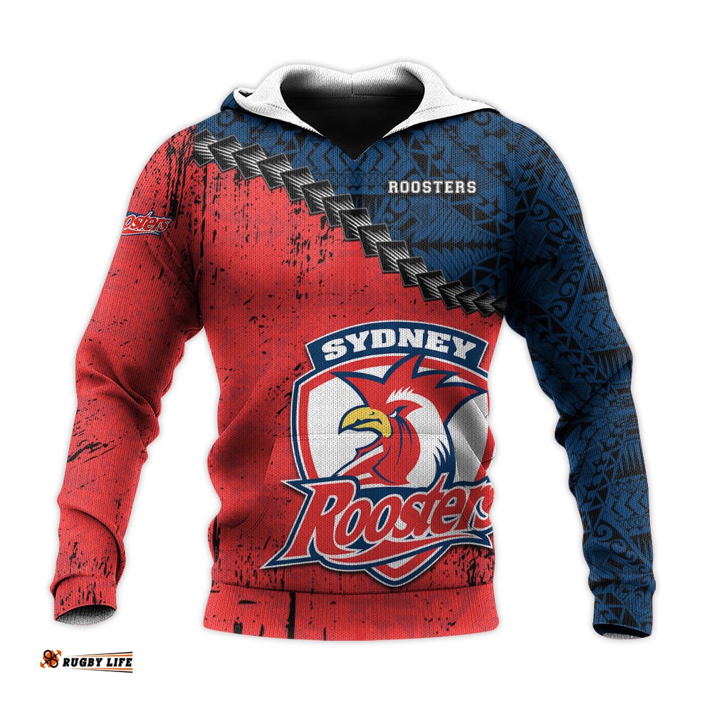 sydney roosters hoodie grunge polynesian tattoo nrl
