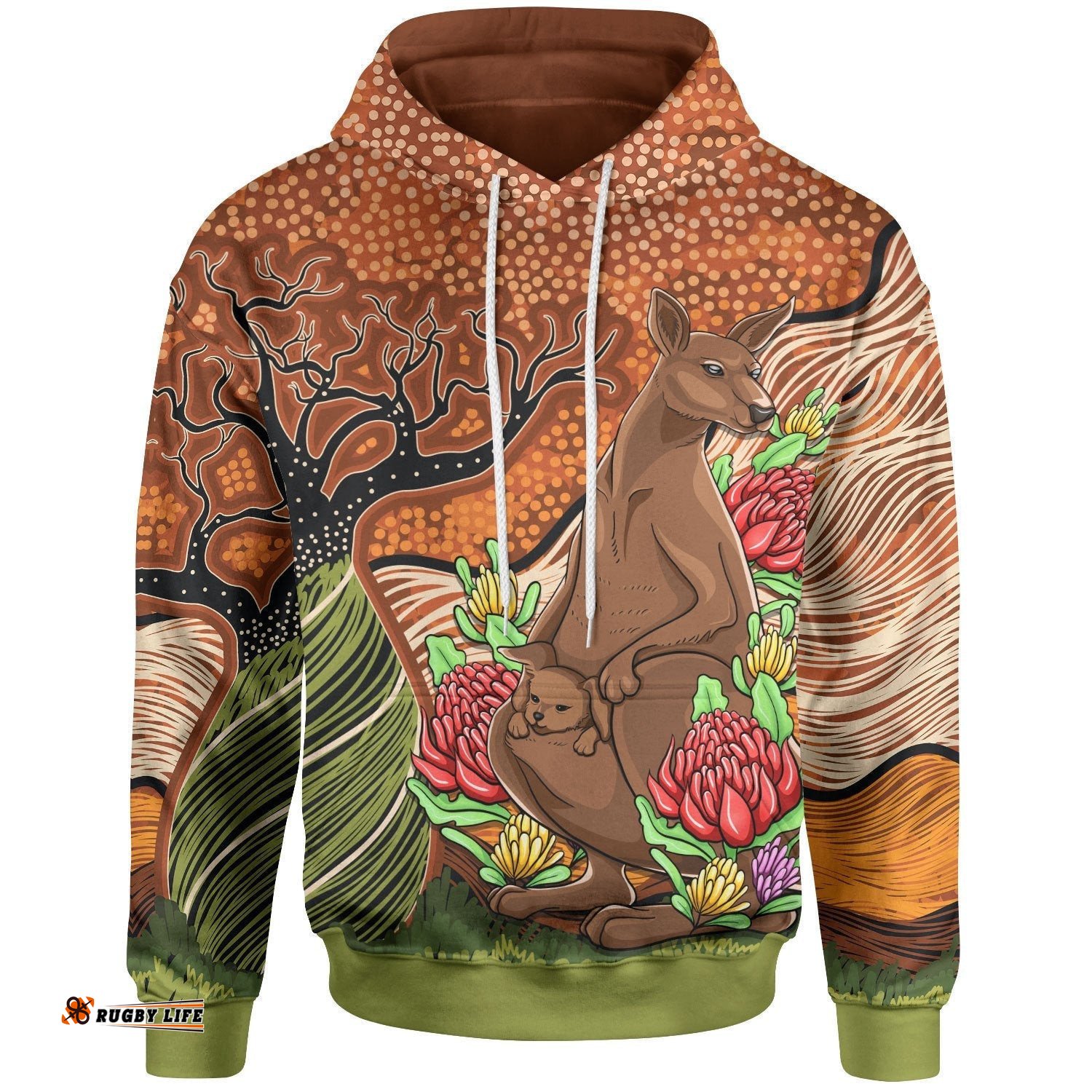 Aboriginal Hoodie Kangaroo With Indigenous Tree