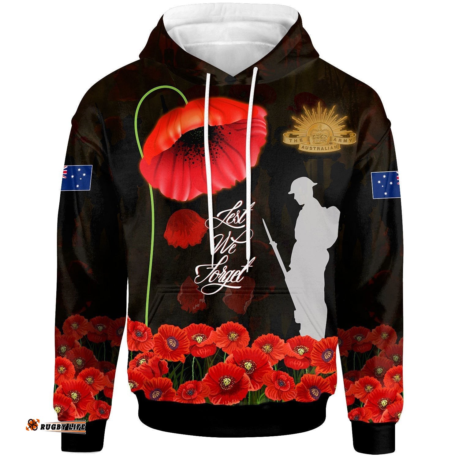 ANZAC Hoodie Remembrance Poppy Flowers