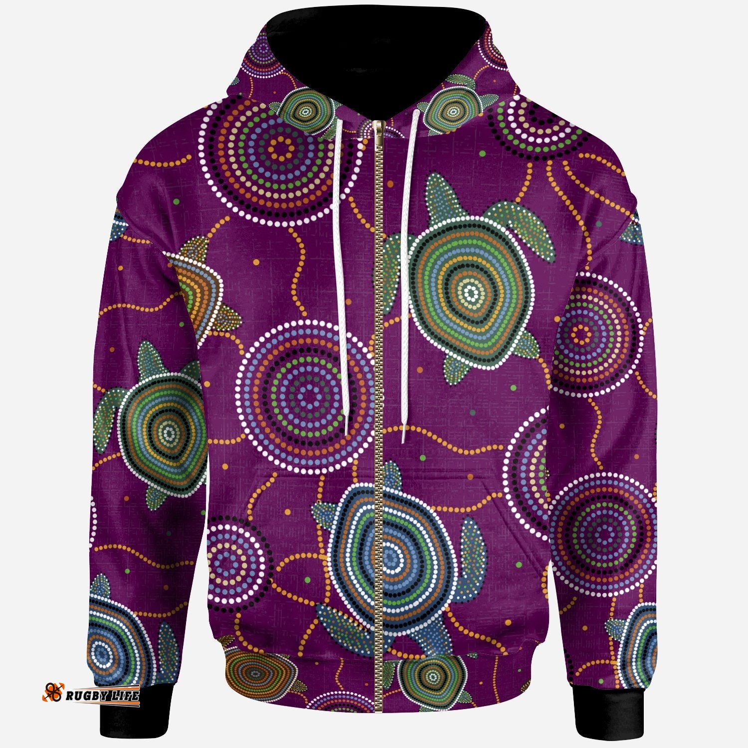 Zip Hoodie Aboriginal Turtle Purple Australia Dot Patterns