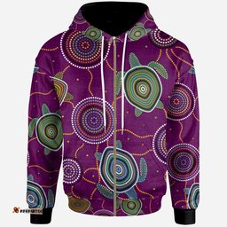 Zip Hoodie Aboriginal Turtle Purple Australia Dot Patterns
