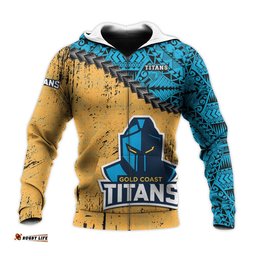 gold coast titans hoodie grunge polynesian tattoo nrl