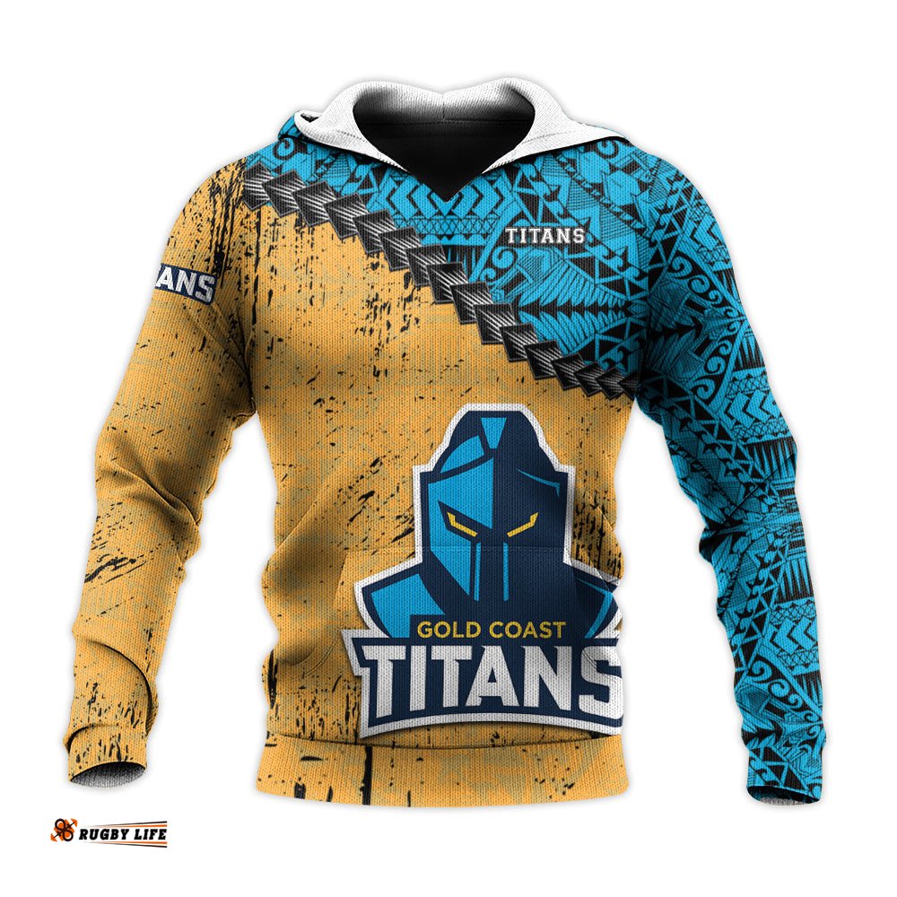 gold coast titans hoodie grunge polynesian tattoo nrl