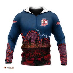 sydney roosters hoodie personalized aboriginal rugby anzac day poppy with soldiers nrl
