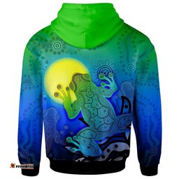 Custom Aboriginal Hoodie Indigenous Frog Blue