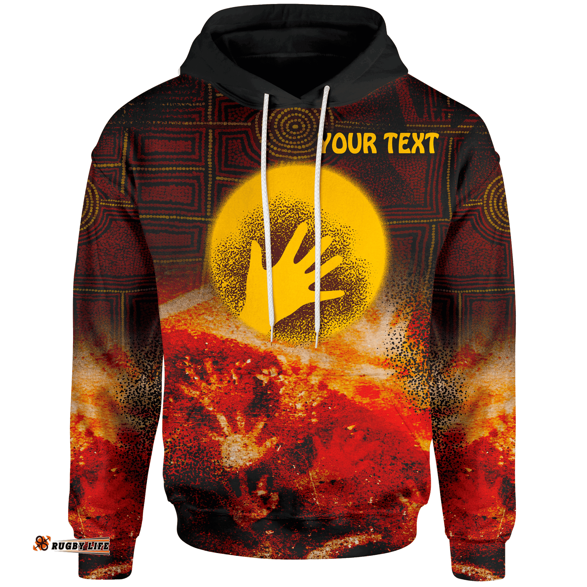 Custom Aboriginal Hoodie Indigenous Flag Hand Art