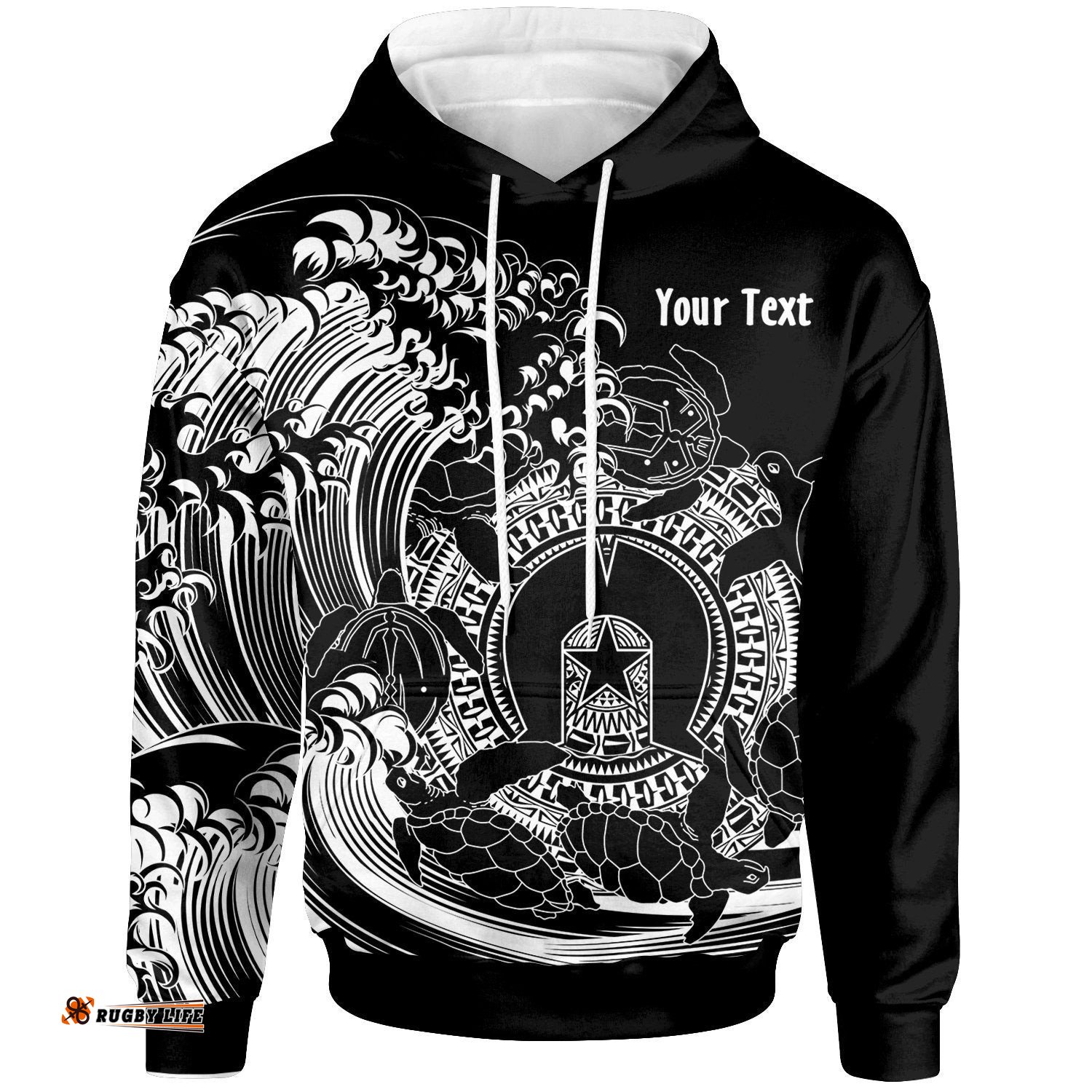 Custom Aboriginal Hoodie, Torres Strait Islands in Wave Black