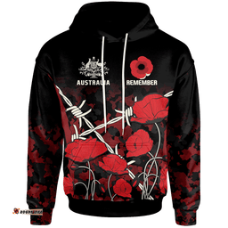 ANZAC Hoodie ANZAC with Remembrance Poppy Flower