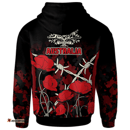 ANZAC Hoodie ANZAC with Remembrance Poppy Flower