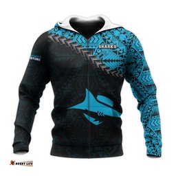 cronulla sutherland sharks hoodie grunge polynesian tattoo nrl