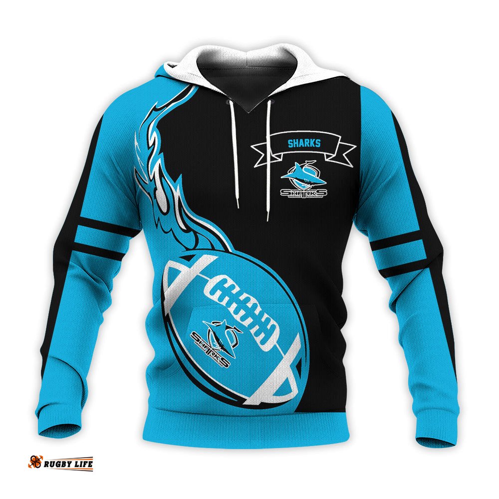 cronulla sutherland sharks hoodie flame ball nrl
