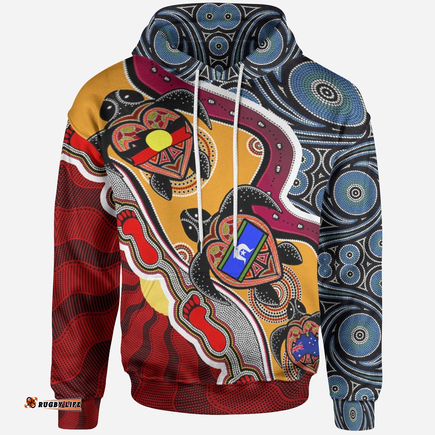 Hoodie Australia Aboriginal Dots With Turtle and NAIDOC Flags