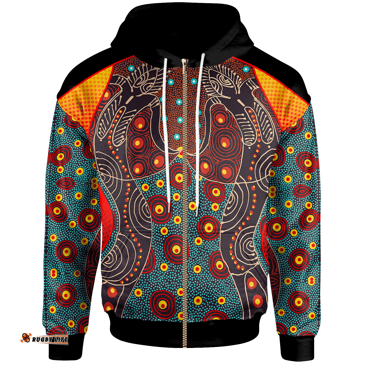 Zip Up Hoodie Aboriginal Sublimation Dot Pattern Style Red
