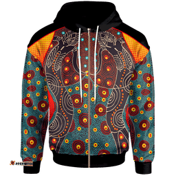 Zip Up Hoodie Aboriginal Sublimation Dot Pattern Style Red