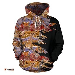 Aboriginal Hoodie, Kangaroo Koala Crocodile Patterns All Over Print