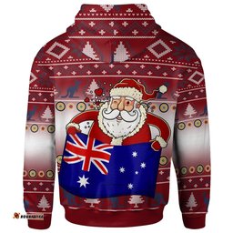 Christmas Hoodie Australia Santa Claus Hold The Flag Red