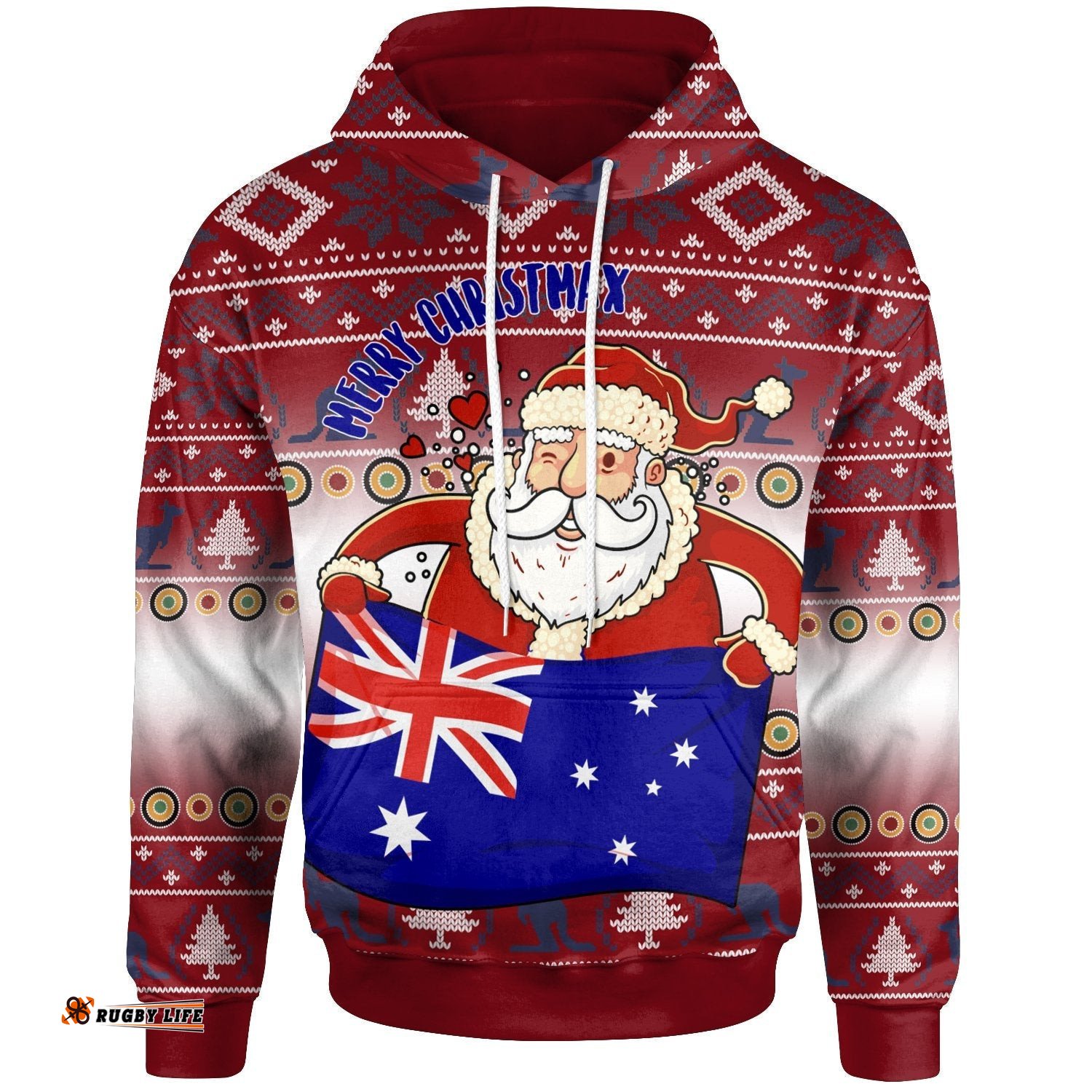 Christmas Hoodie Australia Santa Claus Hold The Flag Red