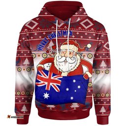Christmas Hoodie Australia Santa Claus Hold The Flag Red