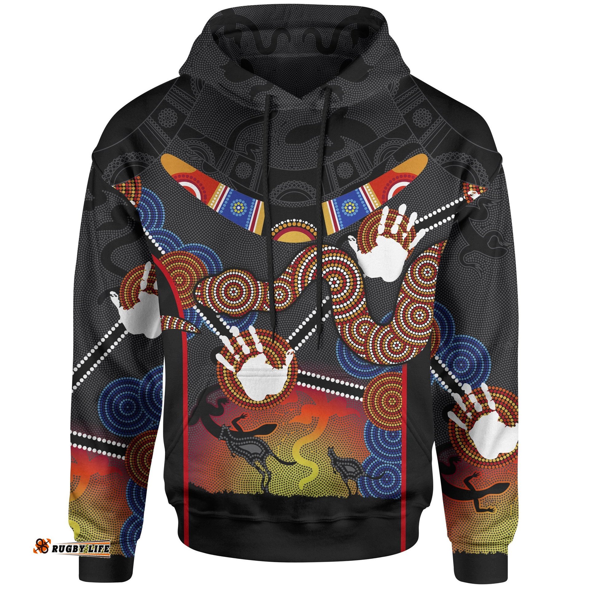 Aboriginal Hoodie, Australian Boomerang and Snake Indigenous Art