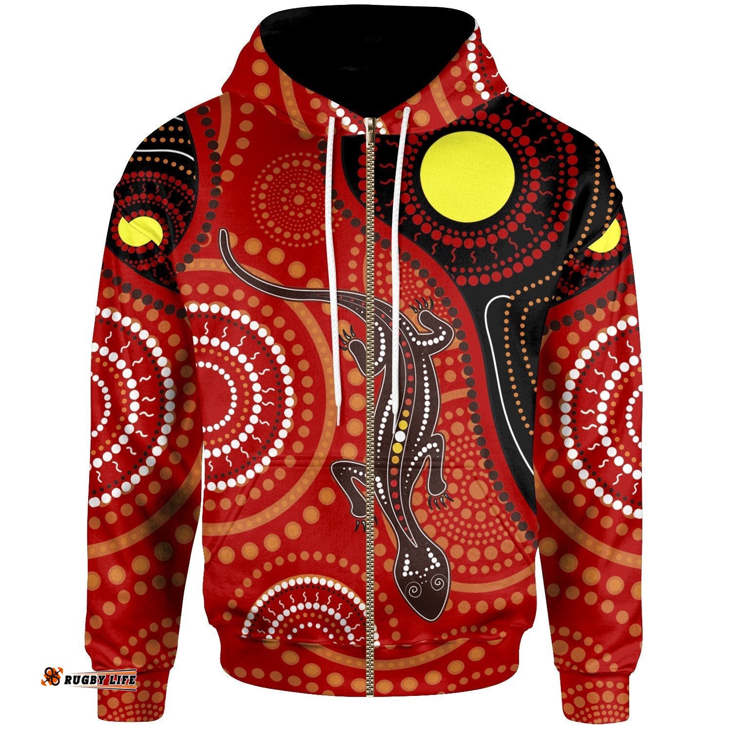 Aboriginal Zip Up Hoodie Australia Lizard Dot Painting Art Unisex