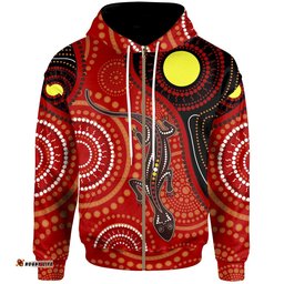 Aboriginal Zip Up Hoodie Australia Lizard Dot Painting Art Unisex