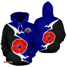 ANZAC Hoodie Lest We Forget Poppy Map Kangaroo Blue