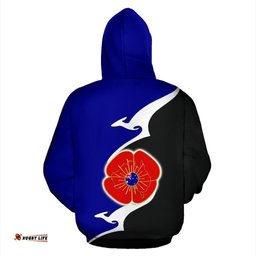 ANZAC Hoodie Lest We Forget Poppy Map Kangaroo Blue