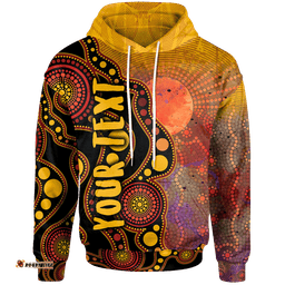 Custom Text Aboriginal Hoodie Australia Indigenous Flag Circle Dot Painting Art Golden