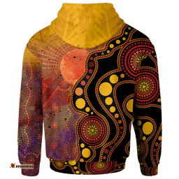 Custom Text Aboriginal Hoodie Australia Indigenous Flag Circle Dot Painting Art Golden