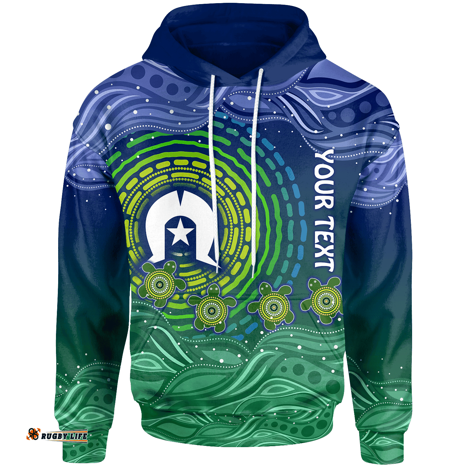 Custom Text Torres Strait Islanders Hoodie Aboriginal Turtle