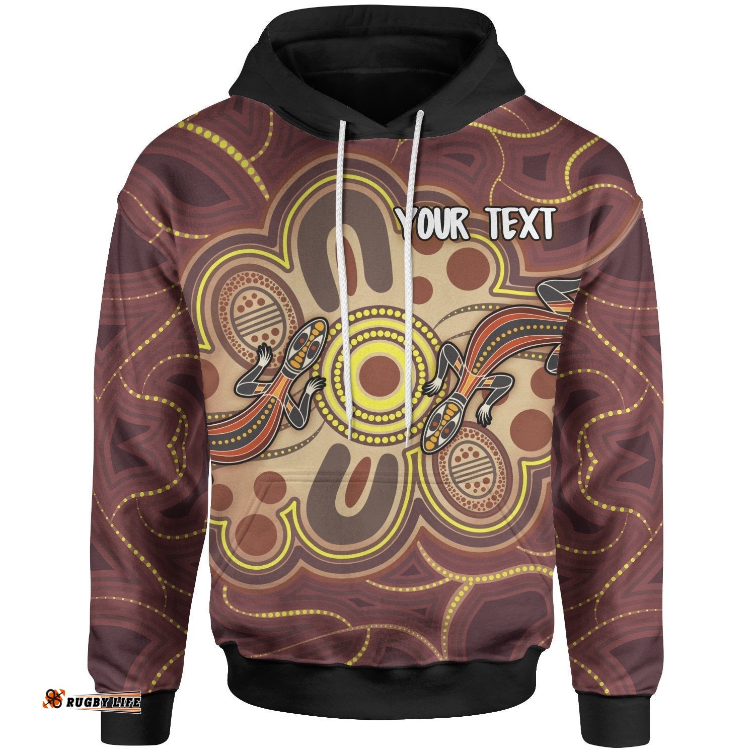 Custom Aboriginal Hoodie, Indigenous Lizard Dot Painting Art