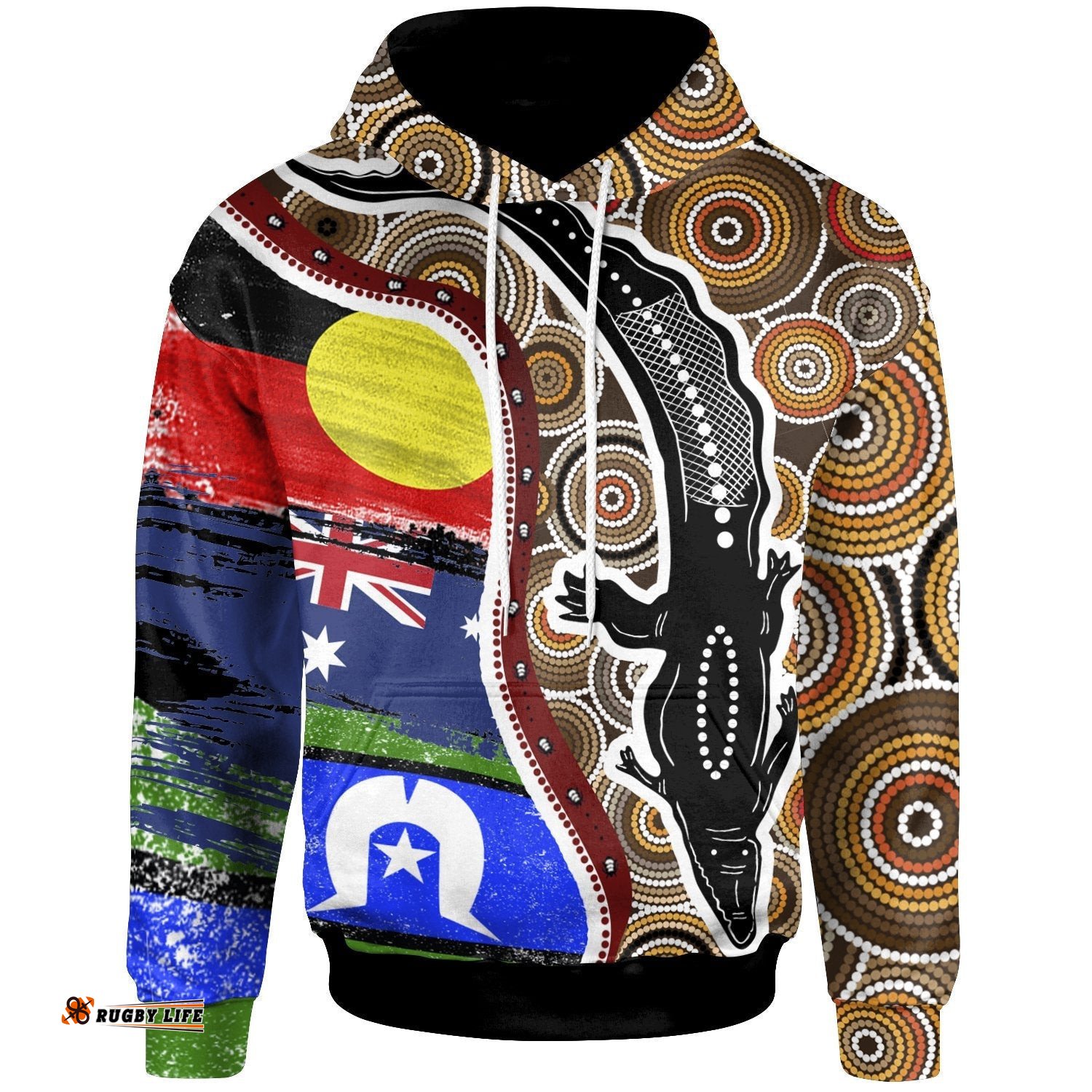 Hoodie Australian Aboriginal Crocodile With NAIDOC Flags